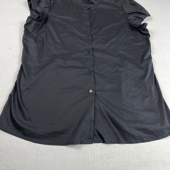 Norma Kamali Womens Black Button Front Blouse L Minimalist Work Short Sleeve Top - Picture 2 of 11
